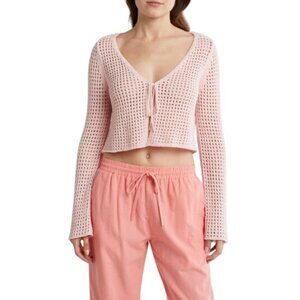 Pretty in Pink Abound Crop Sweater Cardigan L NWT